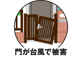 門が台風で被害