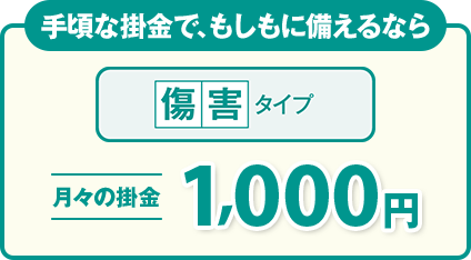 手頃な掛金で、もしもに備えるなら 傷害タイプ 月々の掛金 1,000円