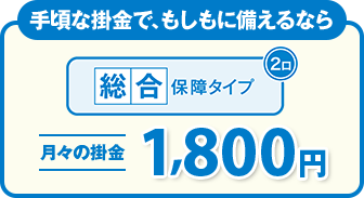 手頃な掛金で、もしもに備えるなら 総合保障タイプ 月々の掛金1,800円