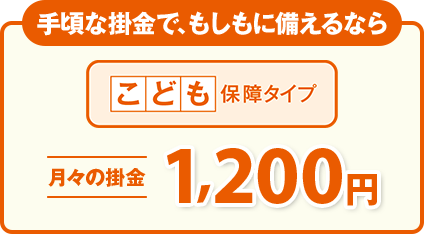手頃な掛金で、もしもに備えるなら こども保障タイプ 月々の掛金 1,200円