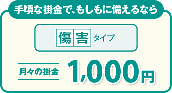 手頃な掛金で、もしもに備えるなら 傷害タイプ 月々の掛金 1,000円