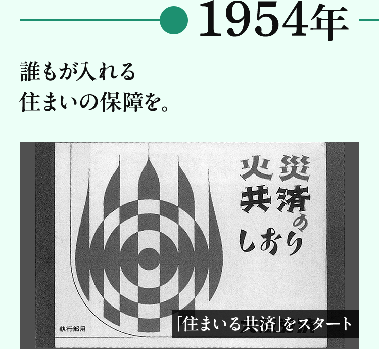 1954年 誰もが入れる住まいの保障を。｢住まいる共済｣をスタート