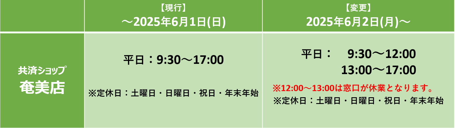 2025年6月2日より営業時間を変更します。平日12時から13時は窓口が休業となります。