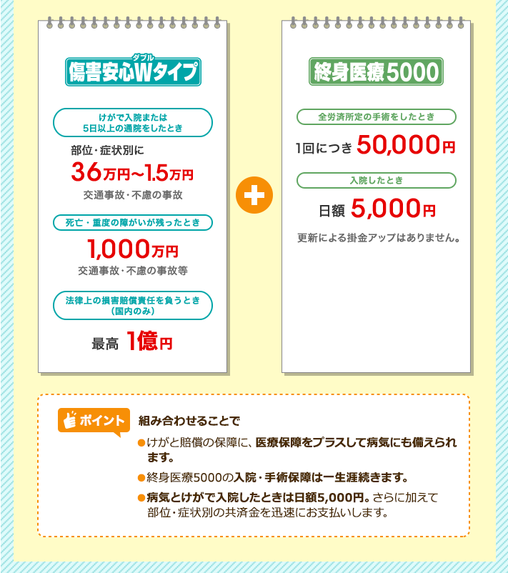 傷害安心Wタイプ　+　終身医療5000