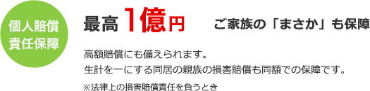 個人賠償責任保障　最高1億円 ご家族の「まさか」も保障