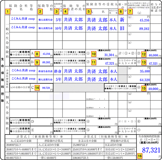 生命保険料控除記入例 総合医療共済 せいめい共済 いきいき応援 ねんきん共済 共済 保障のことならこくみん共済 Coop 全労済