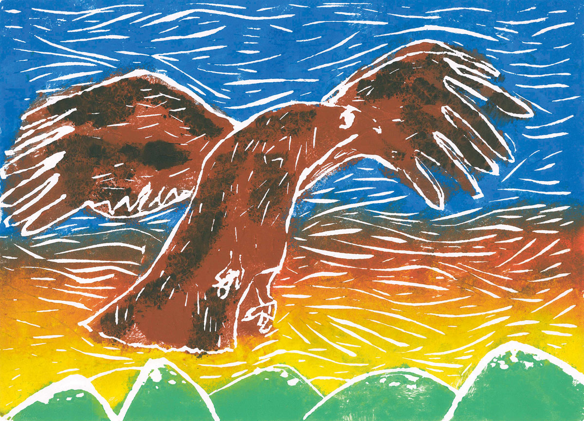 4年生 江原 大智さん「夕やけにつつまれるタカ」